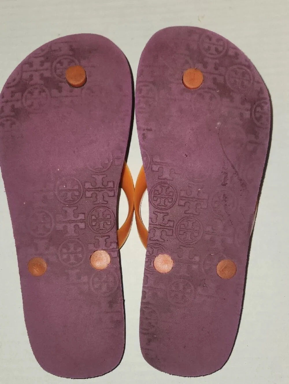 Tory Burch Orange-Strap Flip Flops with Multicolor Camouflage Footbed